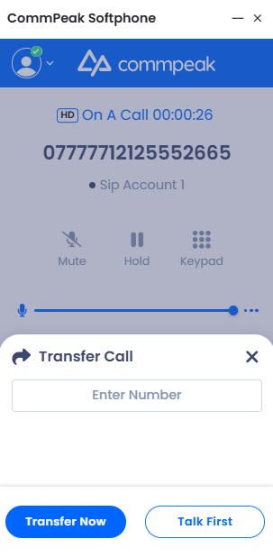 Screenshot of the Transfer Call option