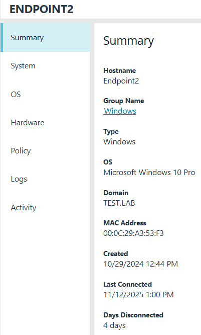 Summary details for a computer