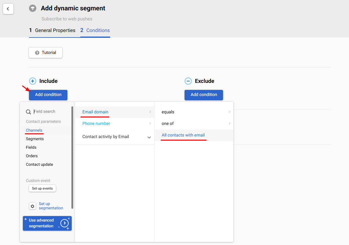 How to include segment conditions