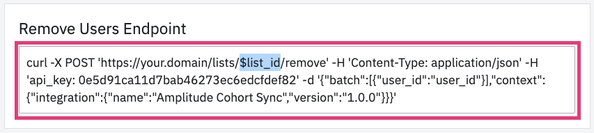 Replace the $list_id based on the response object you received after copying and pasting the payload in the "List Creation Endpoint" above into your CLI