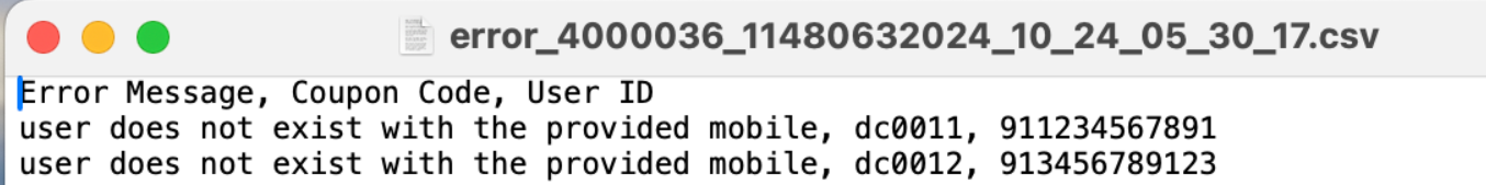 Error response in the case of Invalid Mobile