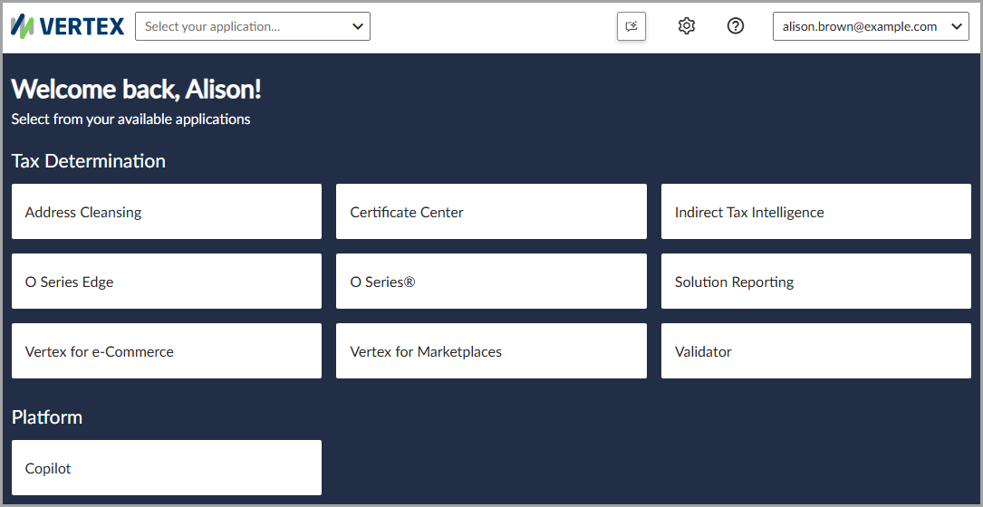 The landing page displays tiles for each of your licensed products.