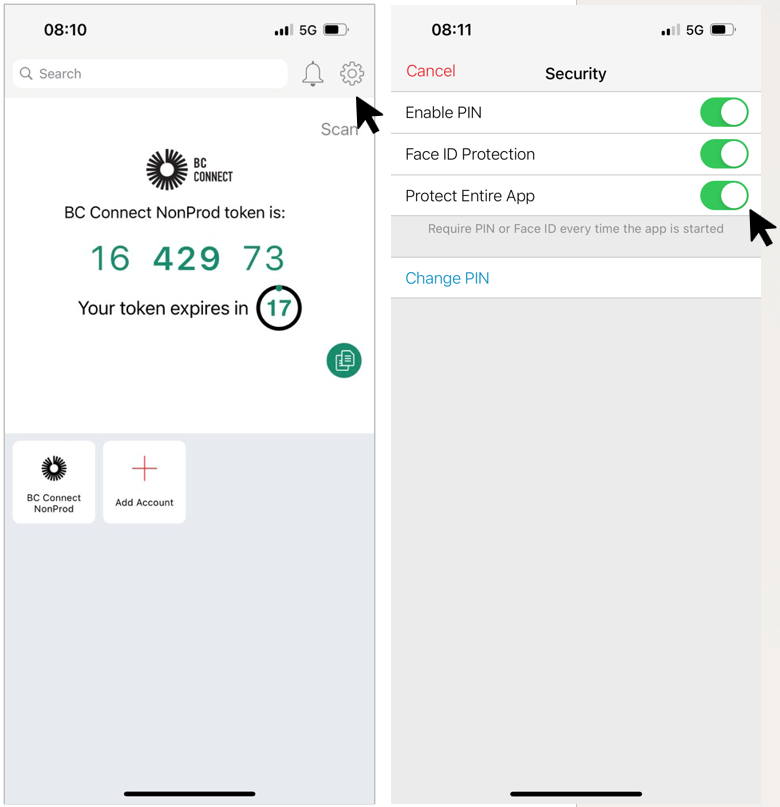 Security settings in Twillio Authy mobile app