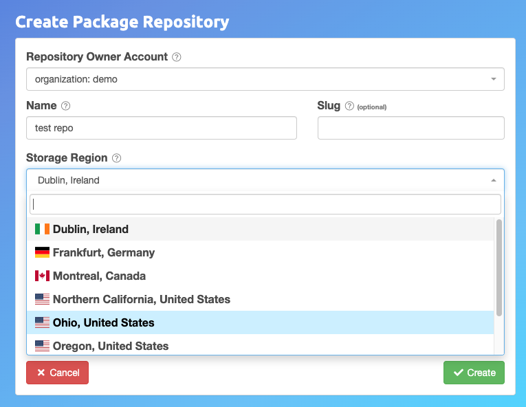 Create Package Repository Form