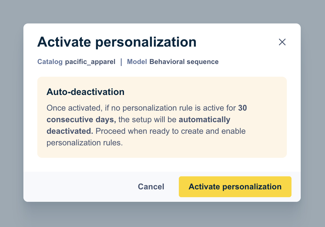 The Activate personalization confirmation modal