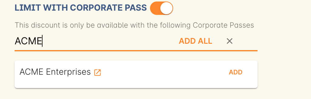 title="Linking a Corporate Pass to a discount"