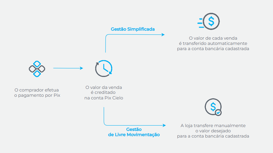 Representação do fluxo de transferência automática (pela gestão simplificada) e da transferência manual (pela gestão de livre movimentação).