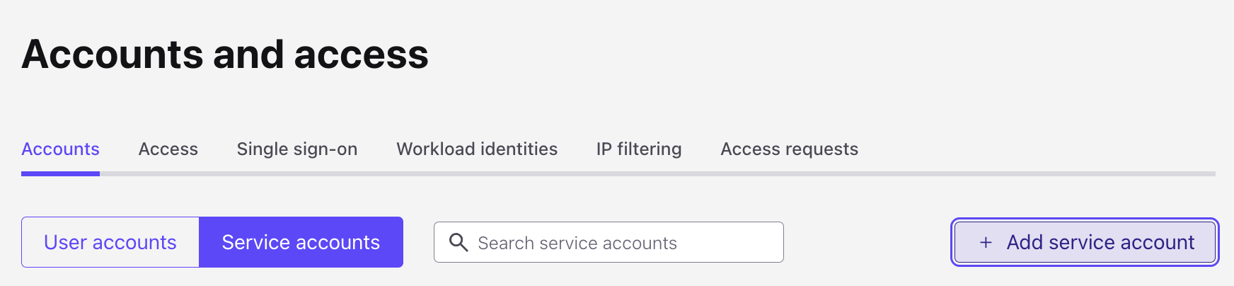 Select the "Service accounts" button and then "Add service account."
