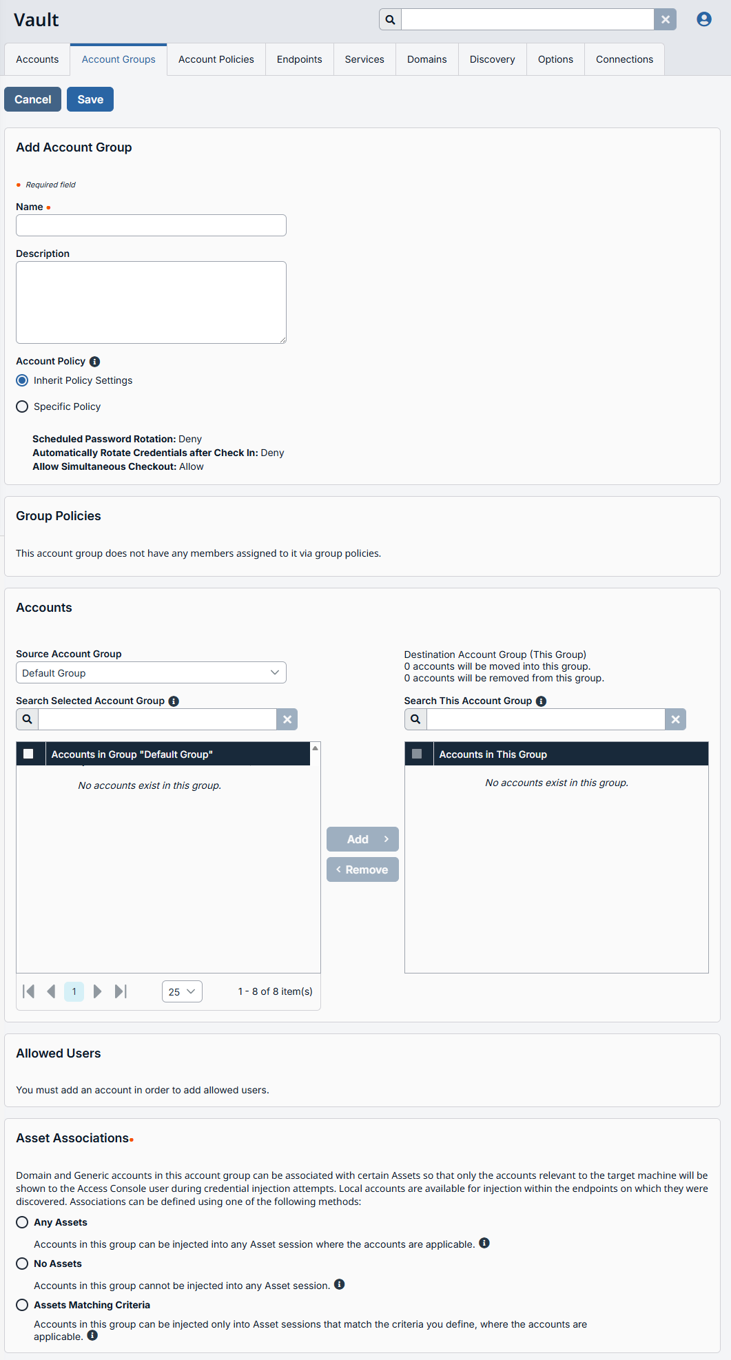 Image of the Add Account Groups page.