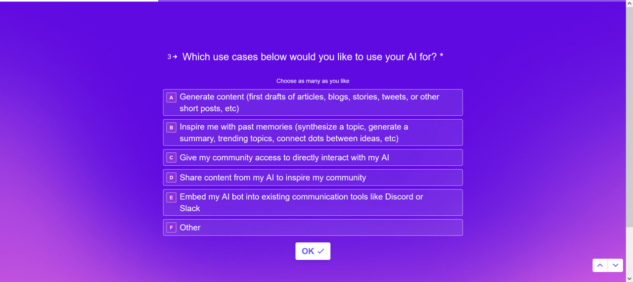 Screenshot of use cases for creating personal AI
