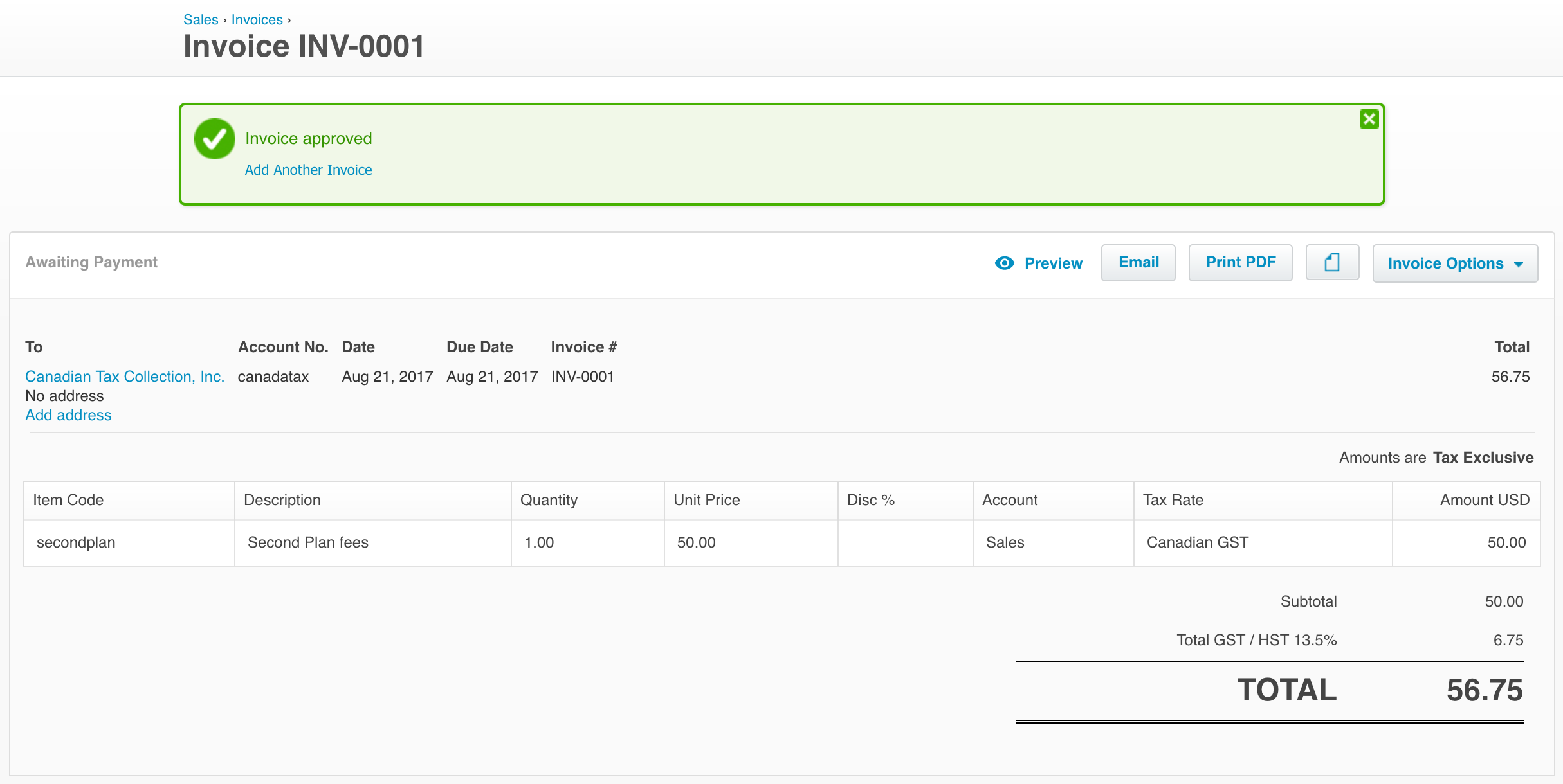 Invoice with tax in Xero