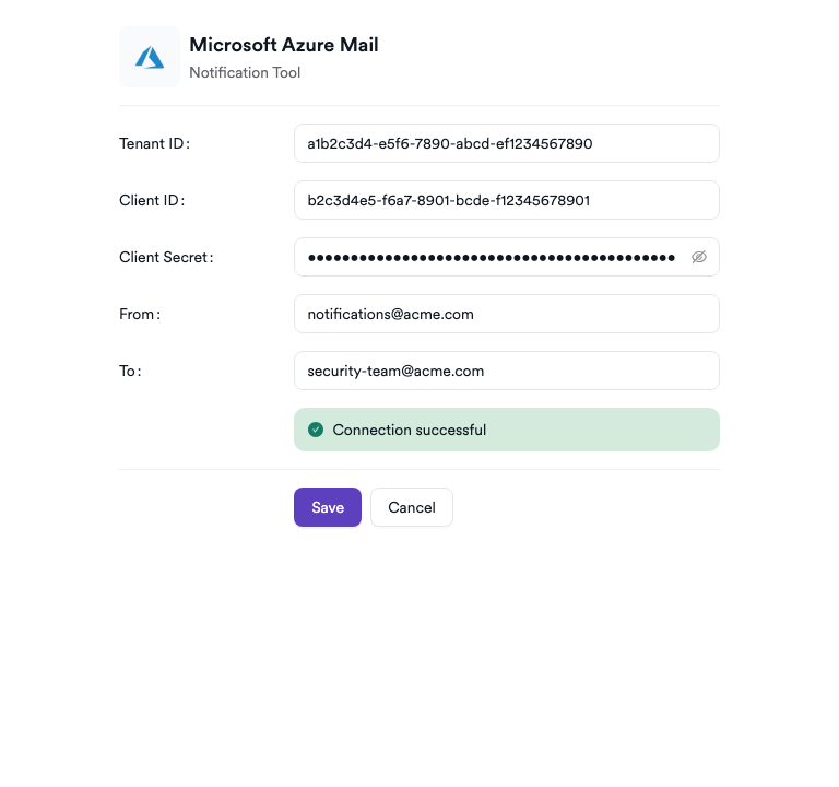 Microsoft Azure Mail settings