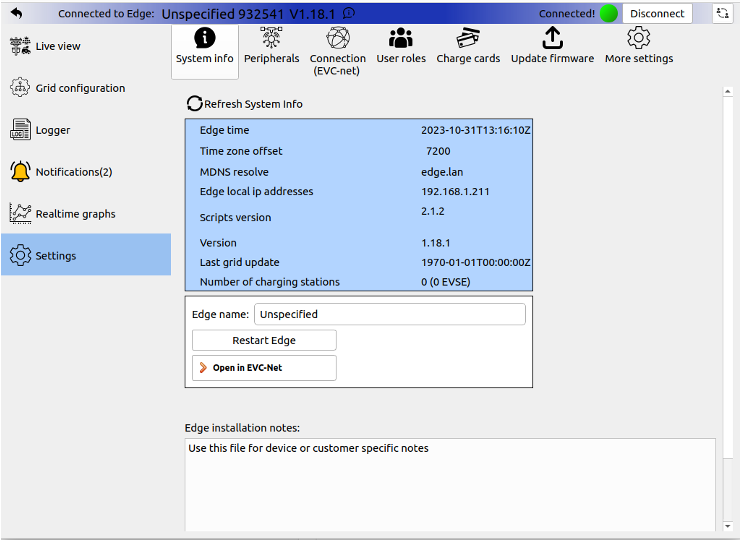 Settings tab interface