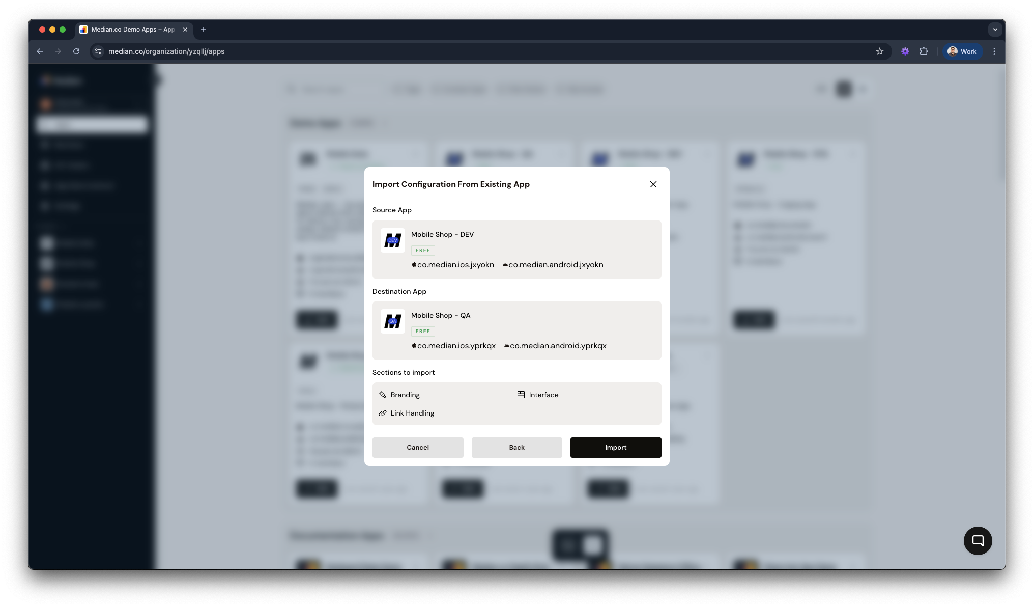 Import from Existing App - Step 3