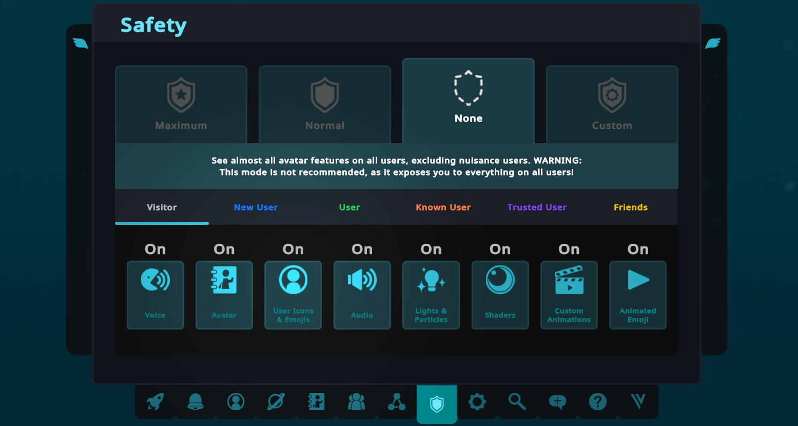 The VRChat safety menu