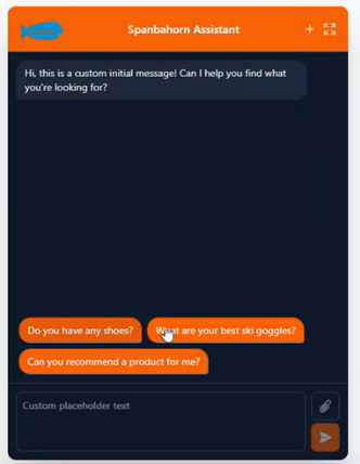 An example of a shopping assistant with prompt options enabled.