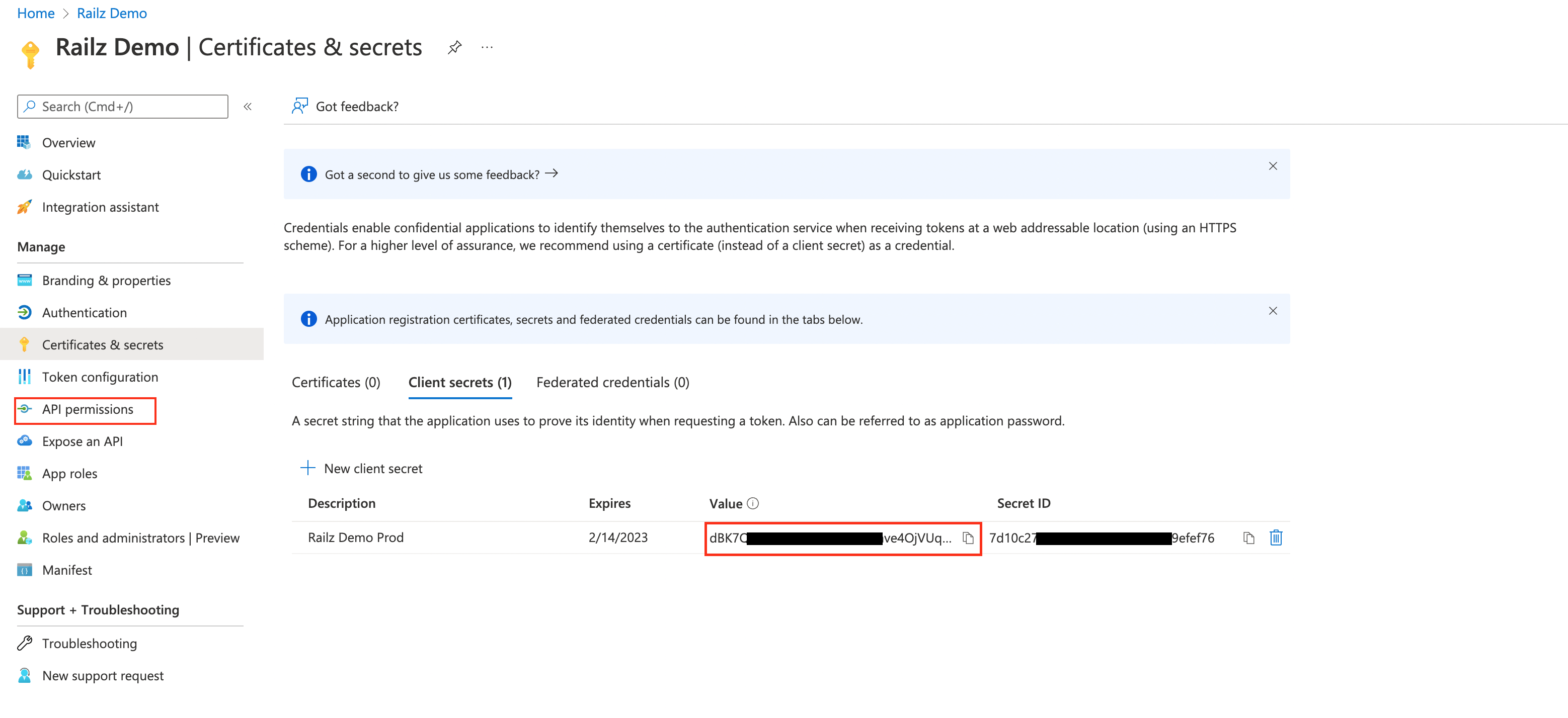 Azure Active Directory - Client Secret. Click to Expand.