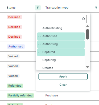 Multiselect column filter