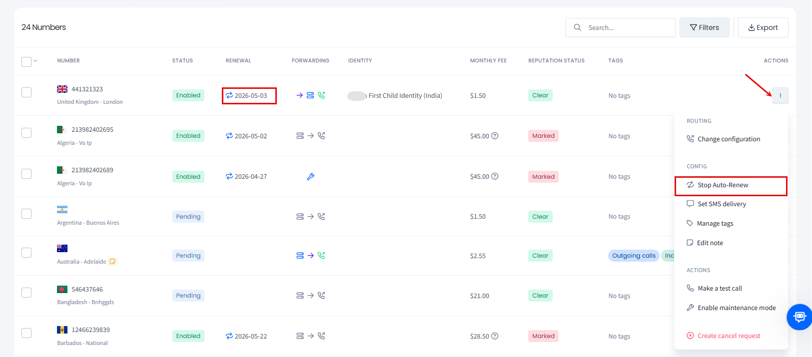 Screenshot of selecting Stop Auto-Renew option