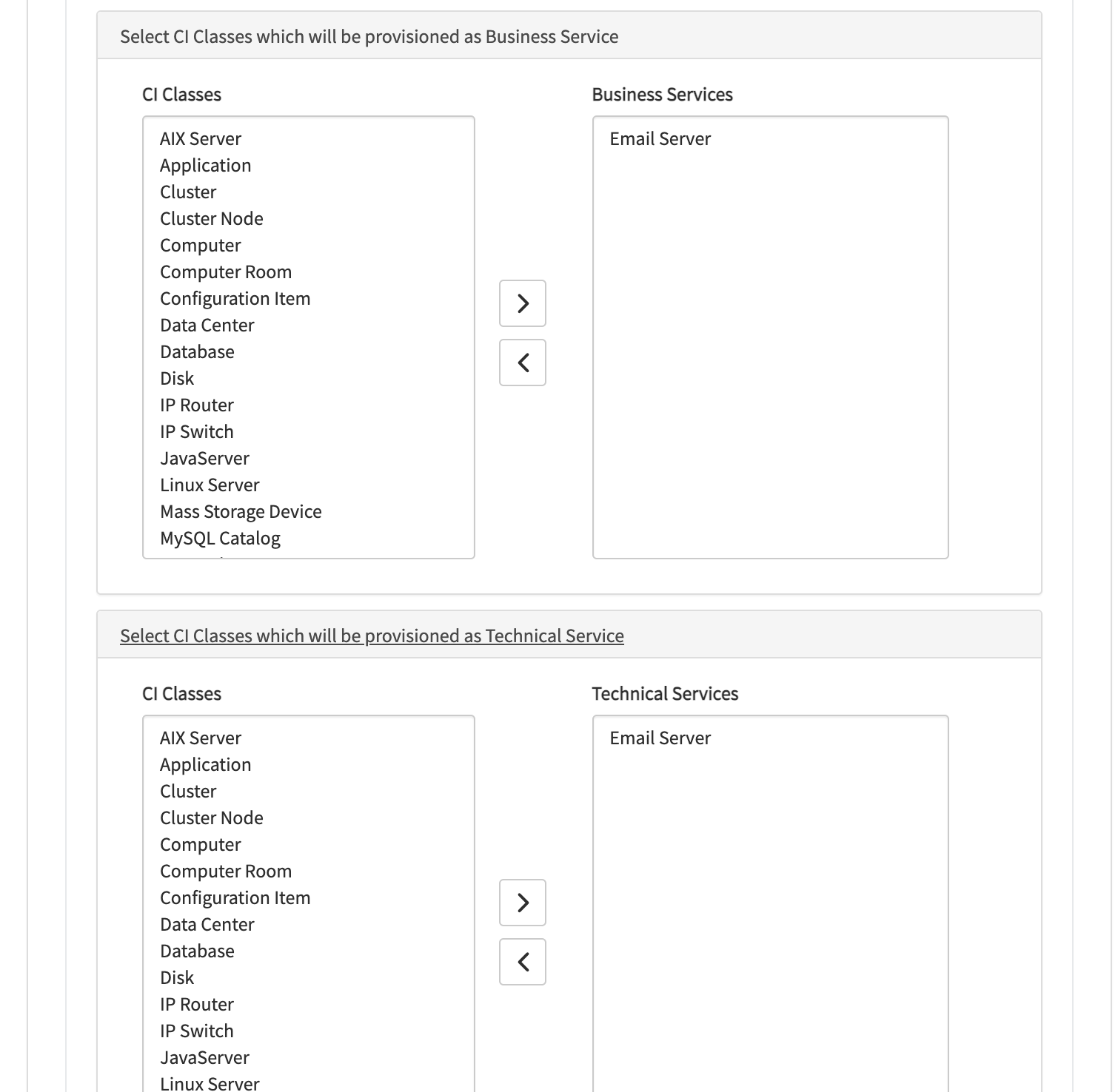 Select CI classes