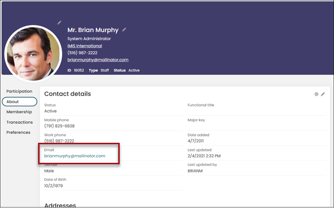 Viewing verified OIDC email on a staff user's account page