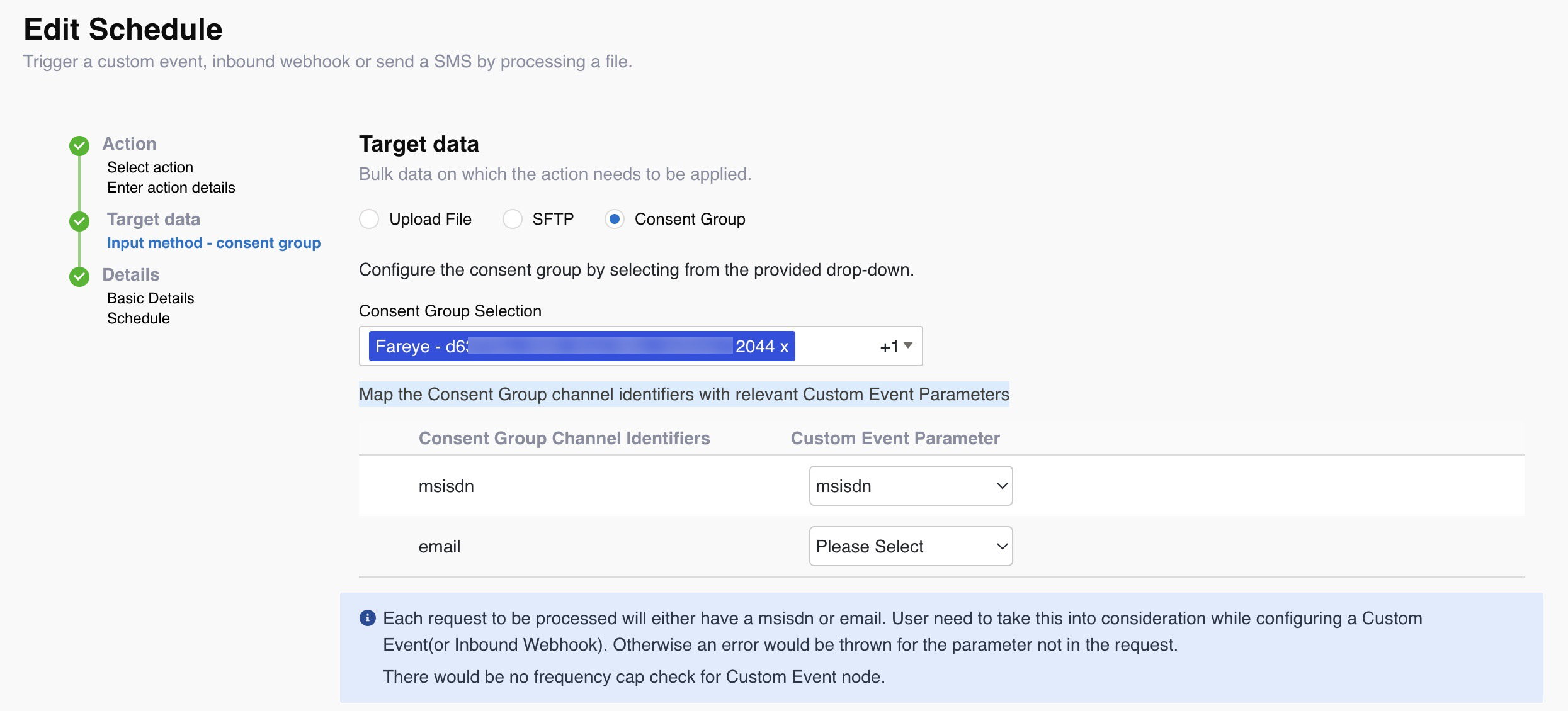Screenshot displaying the Consent Group option under Target data