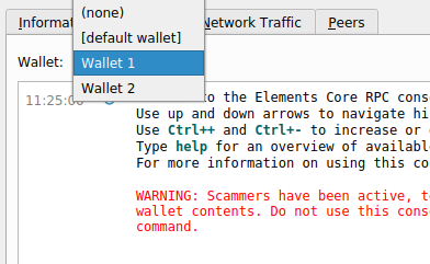 Selecting wallets from the console window drop down