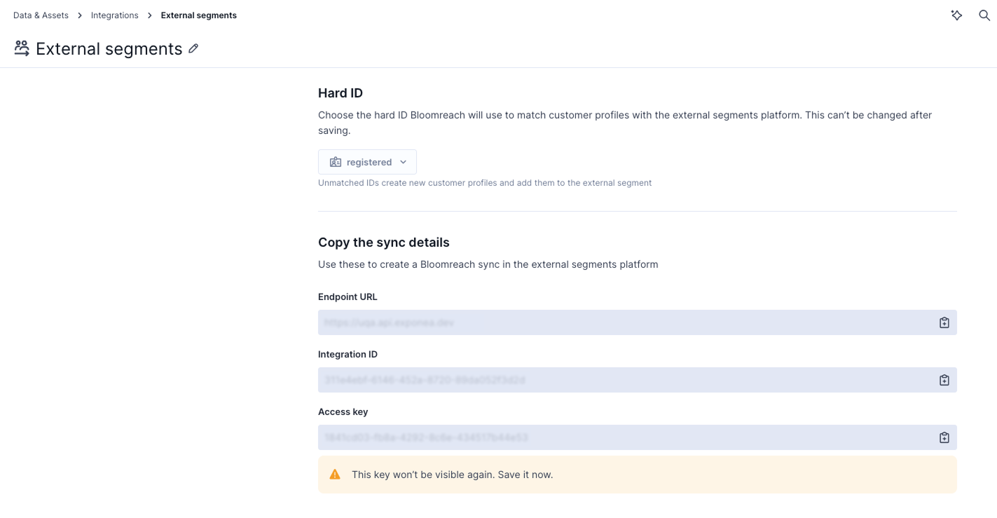 Hard ID selection field when configuring an external segment integration