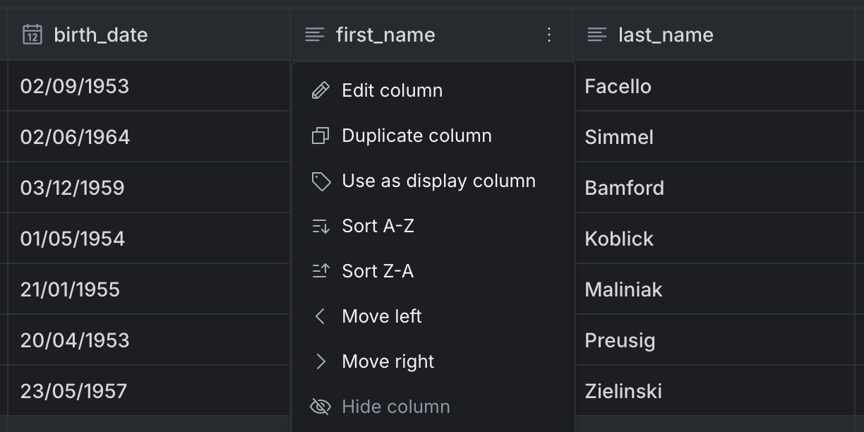 Setting the first_name to be the display column