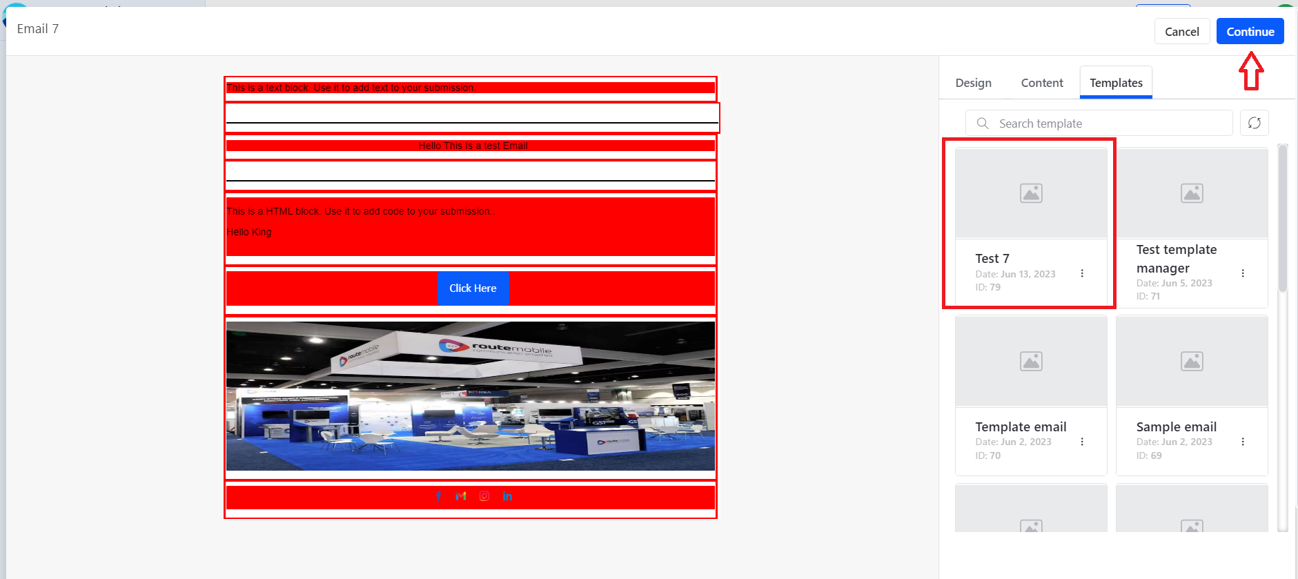 Email template selection