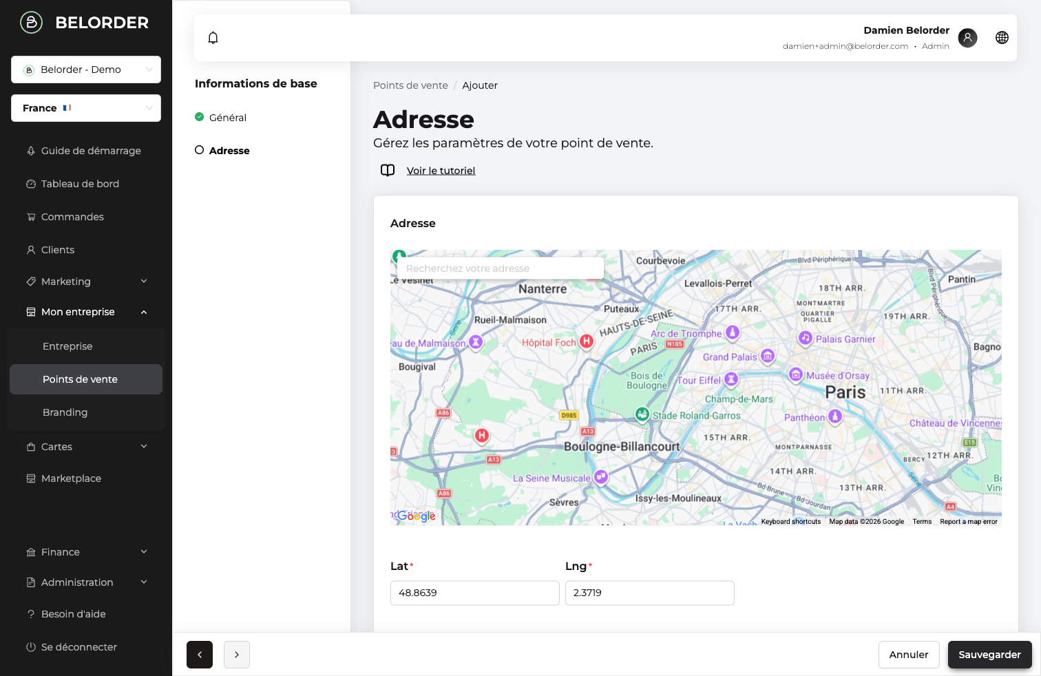 Formulaire Adresse avec carte Google Maps