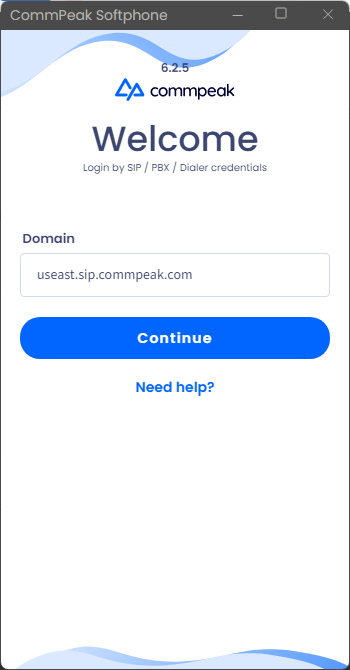 Screenshot of the Softphone welcome screen