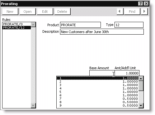 From Billing, select Set up module > Products, and click Prorate Rules