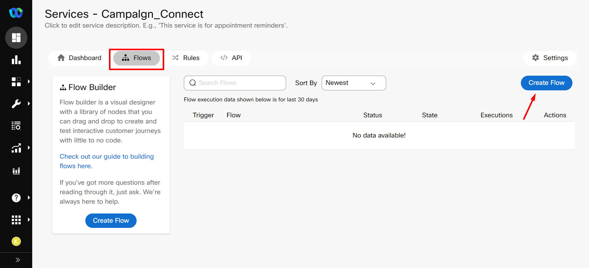 Step 1: Creating an RCS flow in Webex Connect