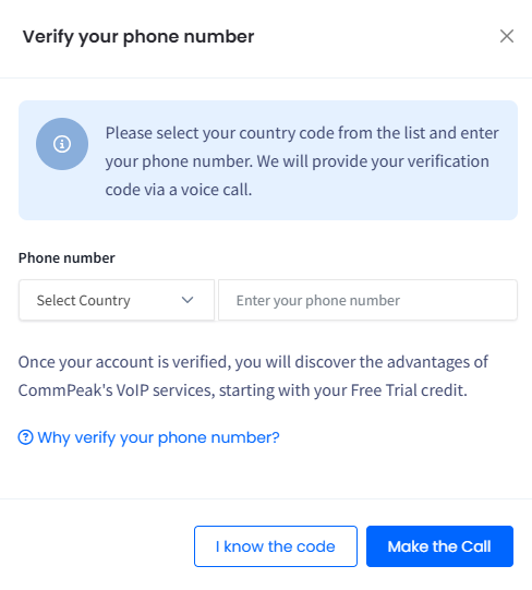 Screenshot of the Phone Number Verification step