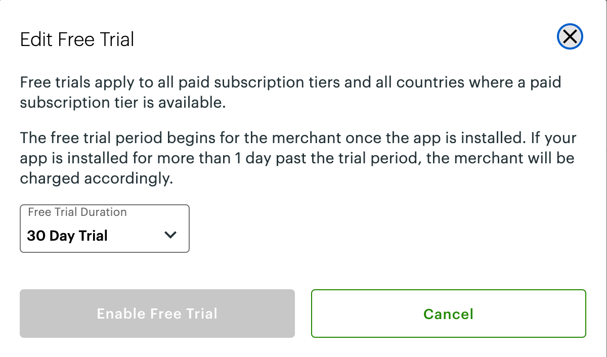 Edit free trial pop-up