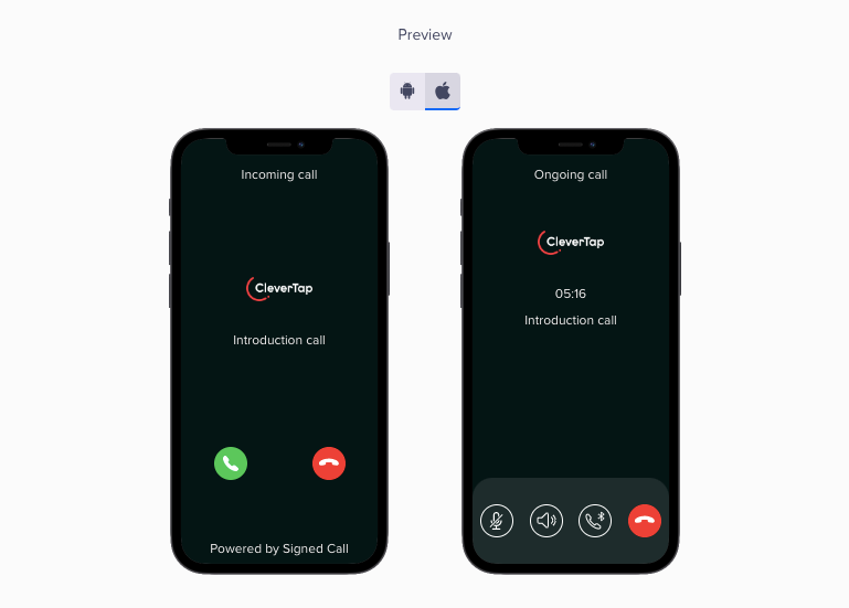 An example image from the dashboard showing how the calling screen looks on an iOS device