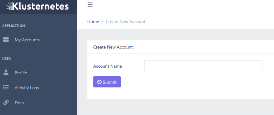 Account creation page