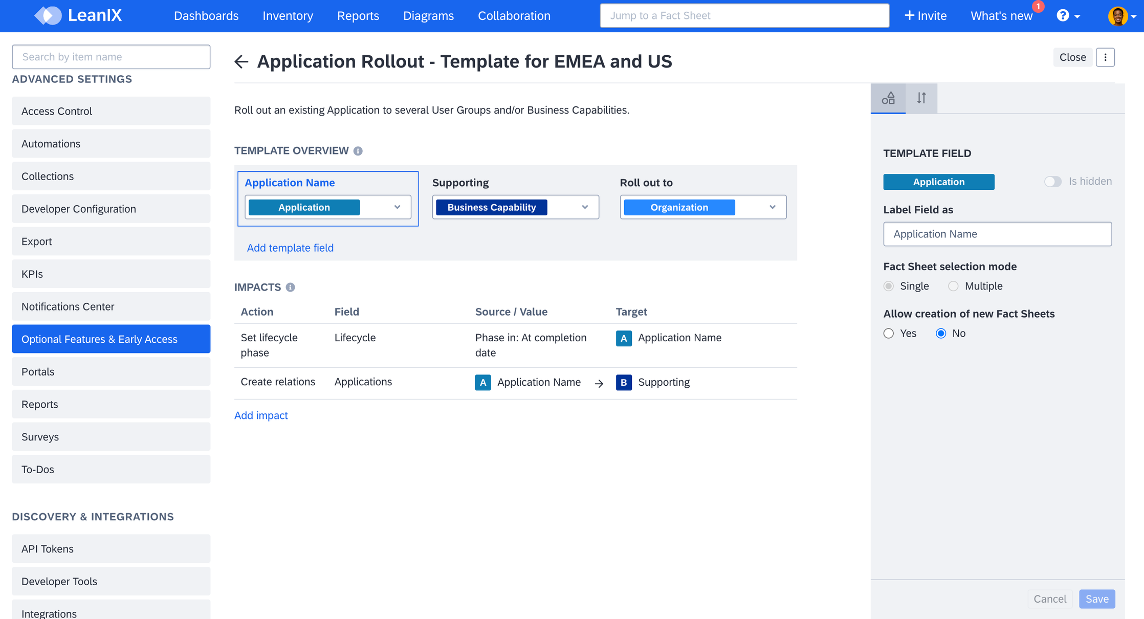 Configuring Transformation Template in Admin Settings