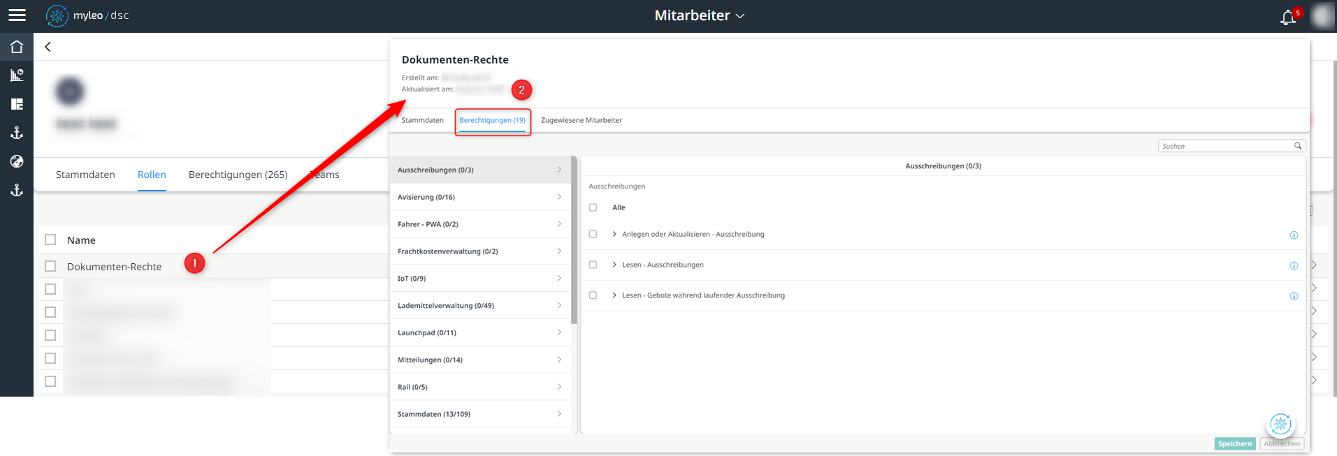 Direkter Absprung in die Übersicht der Berechtigungen