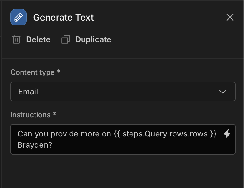 Generate text automation step fields