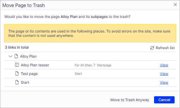 Move content to trash