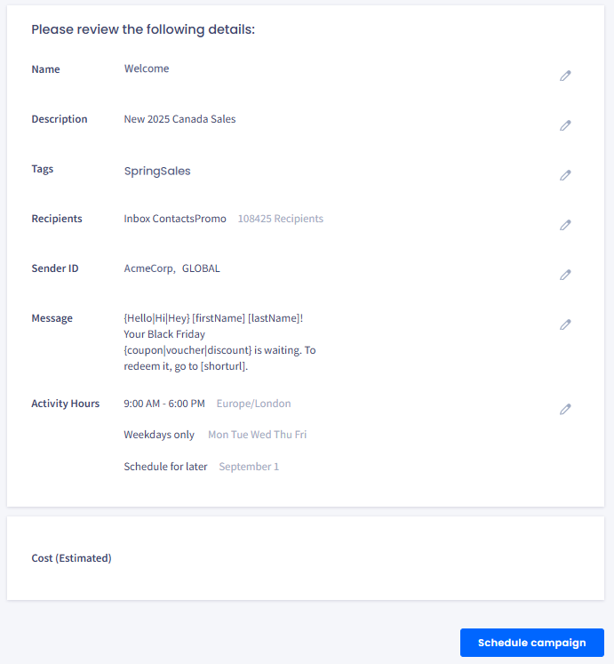 Screenshot of the Reviewing campaign box