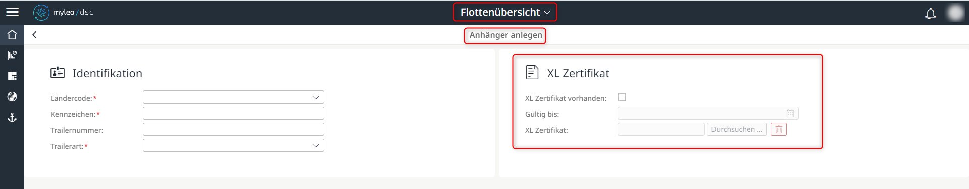 Einen Anhänger mit zugehörigem XL Zertifikat anlegen