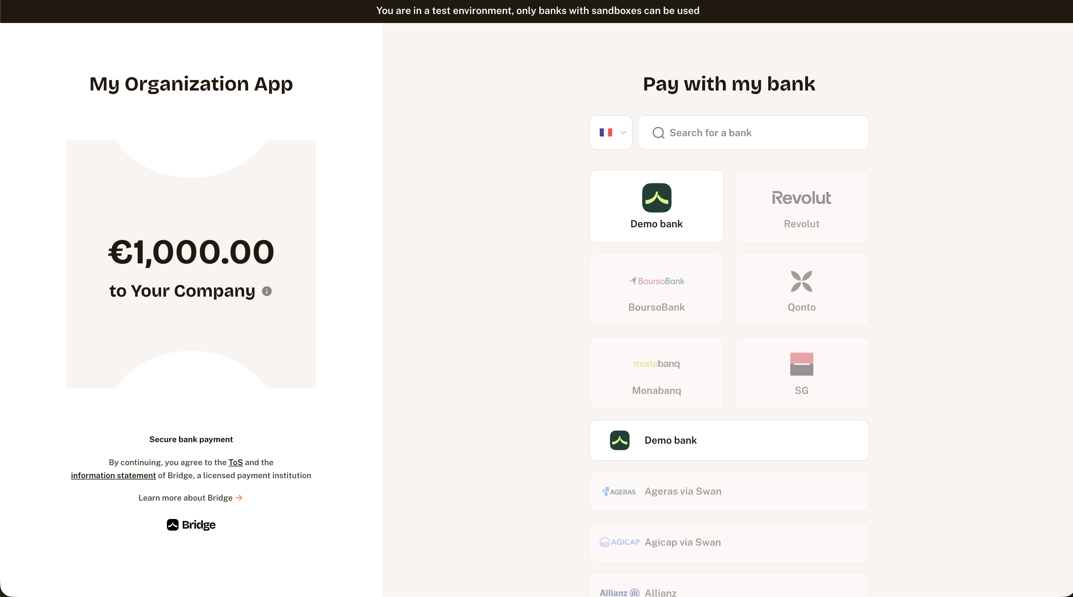 Payment link from a sandbox