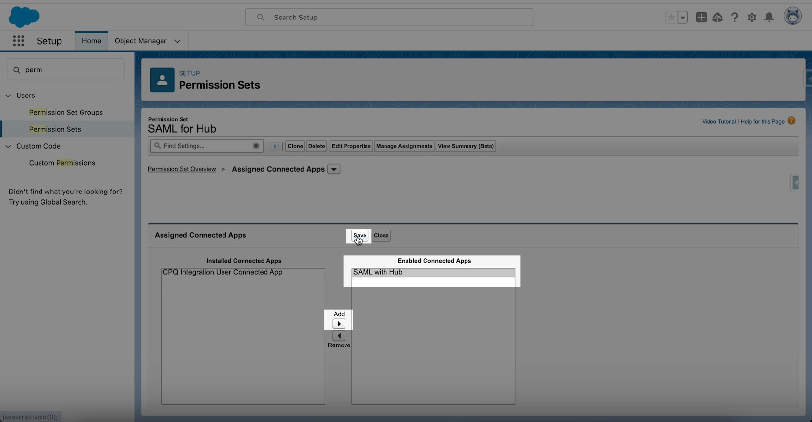 Assigning SAML Permission