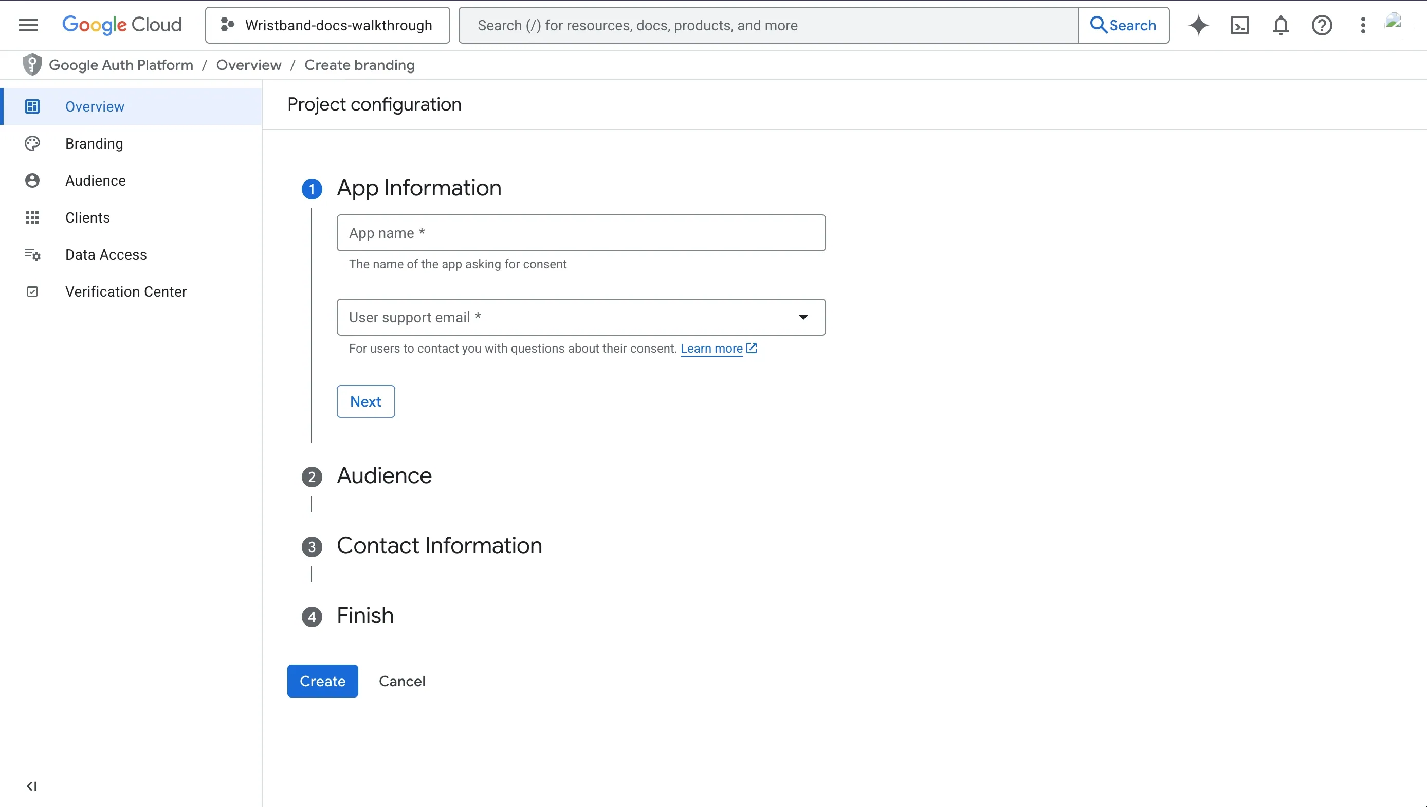 OAuth consent form in Google Cloud Developer Console