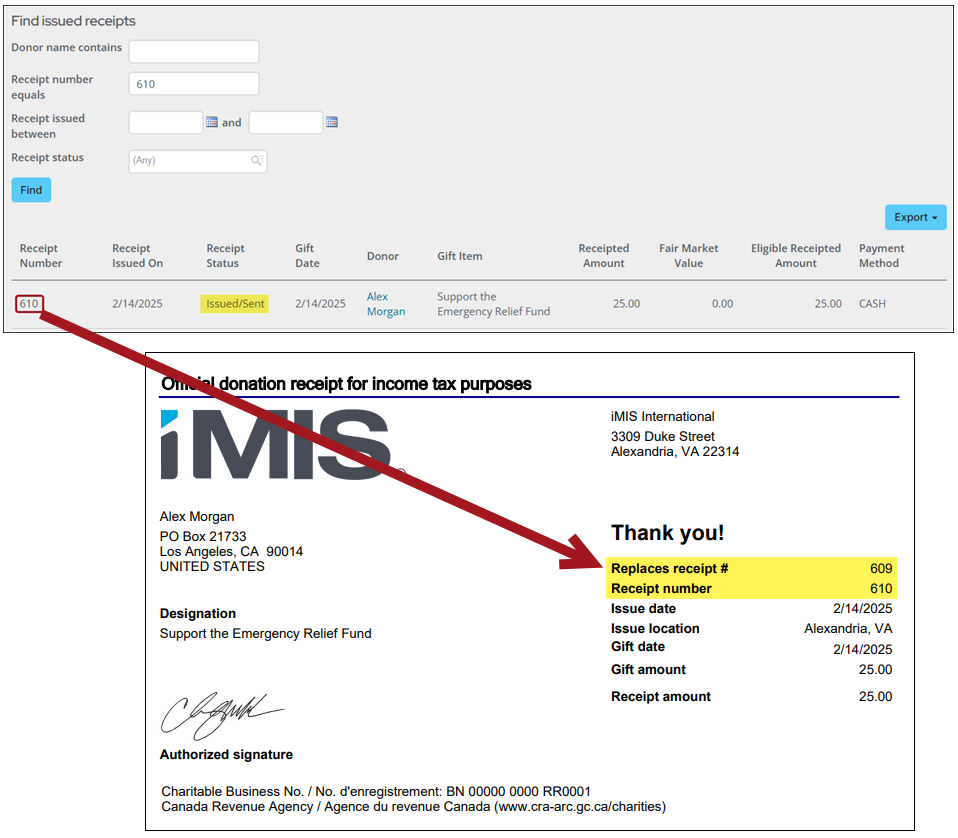 Replacement charitable receipt