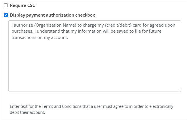 Adding a payment authorization checkbox