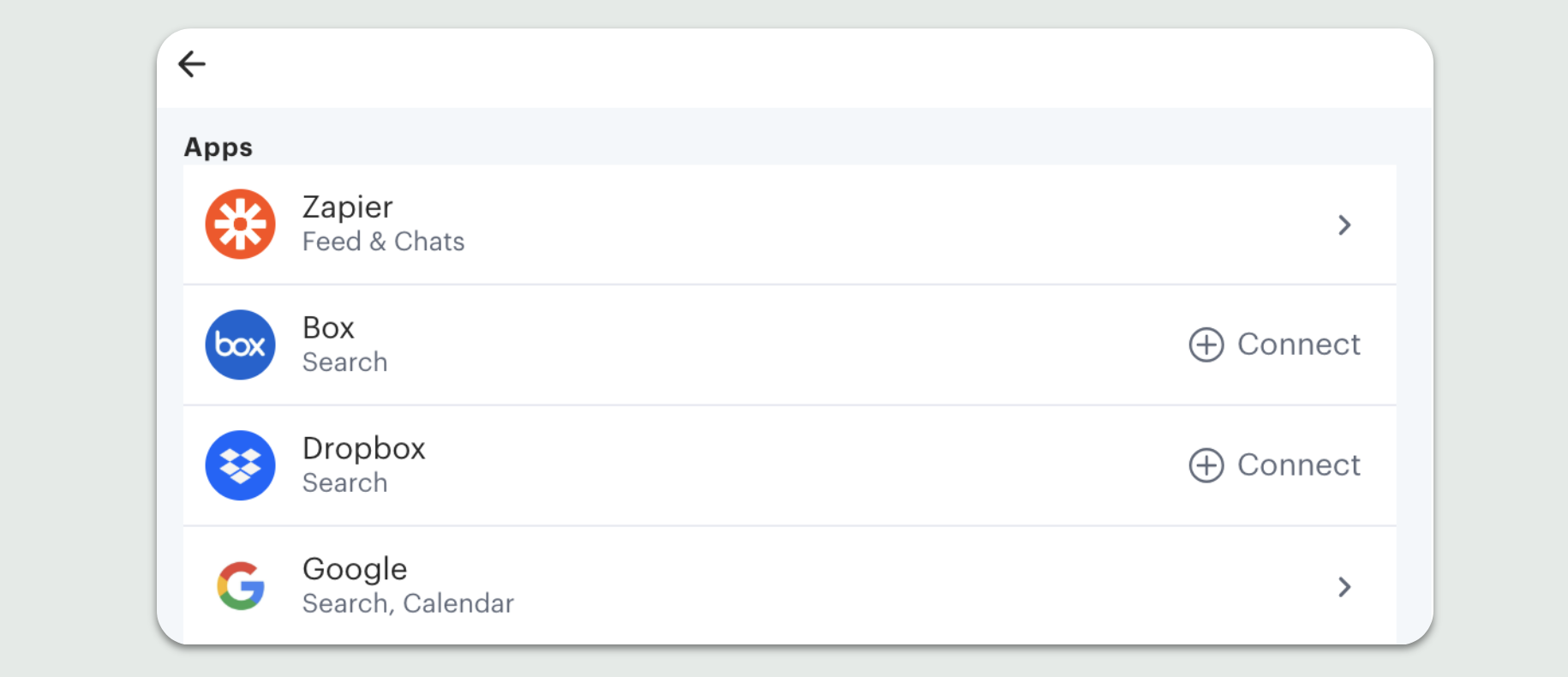 How an app looks that does not require authentication appears in the list of apps once enabled.